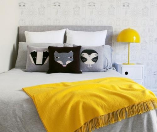 ιδέα σχεδιασμού παιδικού δωματίου μαξιλάρι γκρι κίτρινο λευκό