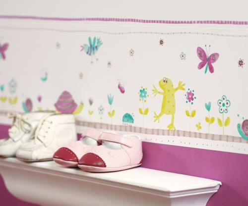 παιδικό δωμάτιο σχεδιασμός ταπετσαρία ροζ παιδική παγκόσμια εικονογράφηση βάτραχοι λουλούδια
