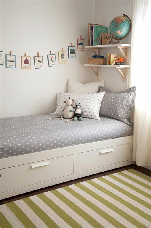 παιδικό δωμάτιο με κρεβάτι με αποθηκευτικούς χώρους δημιουργικές ιδέες σχεδιασμού τοίχων