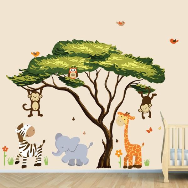 παιδικά δωμάτια έγχρωμα αυτοκόλλητα τοίχου ζώα ζούγκλας