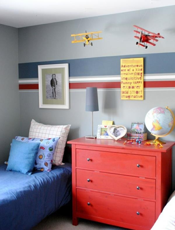 παιδικό δωμάτιο για αγόρια κρεβάτι χρωματιστό σχέδιο τοίχου αεροπλάνο κομμό