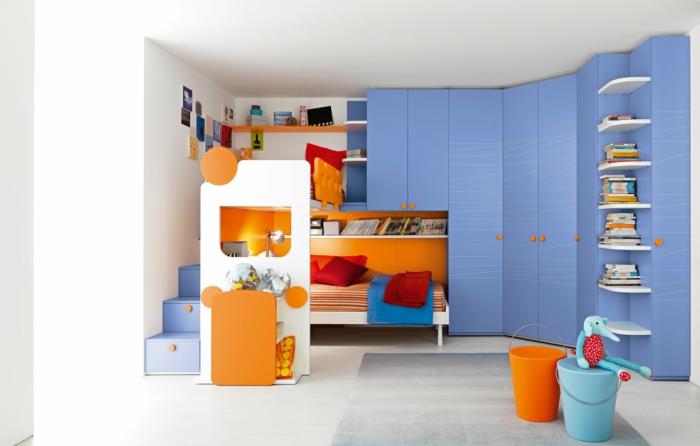 παιδικά δωμάτια σχεδιάζουν λειτουργικά έπιπλα μπλε γωνιακό ντουλάπι