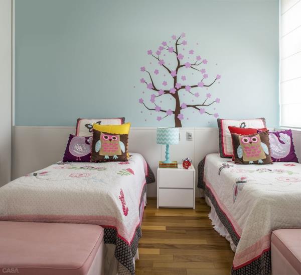 Σχεδιασμός παιδικού δωματίου αδελφός δωμάτιο χρωματιστό σχέδιο τοίχου ρίξτε μαξιλάρια