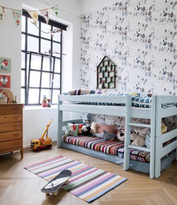 ιδέες σχεδιασμού παιδικού δωματίου διακοσμητικές ταπετσαρίες κρεβάτι σκάλες
