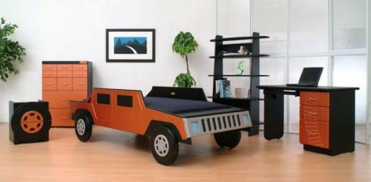 παιδικό δωμάτιο σχεδιασμός κρεβάτι αυτοκίνητο πορτοκαλί