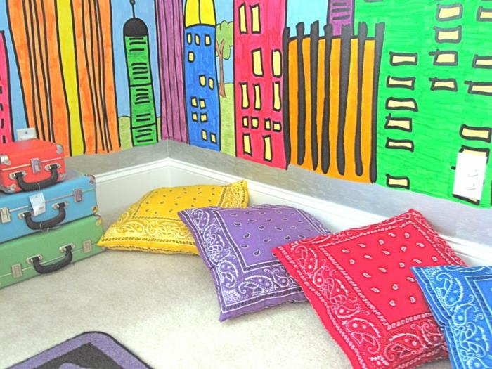 σχεδιασμός παιδικού δωματίου ανάγνωση γωνιακών κουτιών καθισμάτων γραφείο ανάγνωση γωνίας πολύχρωμο σχέδιο παιδικού δωματίου