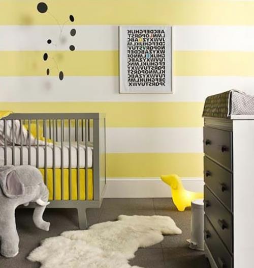 σχέδιο παιδικό δωμάτιο ρίγες τοίχο κίτρινο βούτυρο κίτρινο γκρι