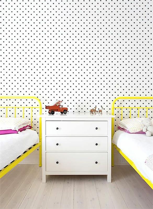 σχεδιασμός παιδικού δωματίου ταπετσαρία σχεδιασμός τοίχου κίτρινες πινελιές