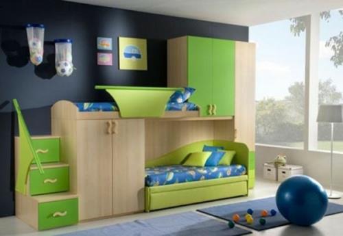 παιδικό δωμάτιο πανέμορφος πράσινος μαύρος τοίχος δύο παιδικά κουκέτα αλλαξιέρα