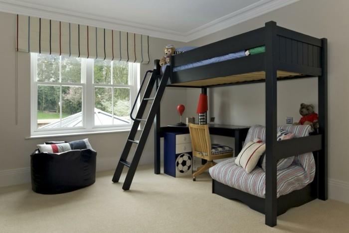 παιδικό δωμάτιο πατάρι κρεβάτι αγόρια σχεδιασμός δωματίου φωτεινό χαλί ρωμαϊκή περσίδα
