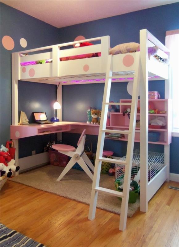 παιδικό δωμάτιο πατάρι κρεβάτι διακόσμηση τοίχου μπλε χρώμα τοίχου