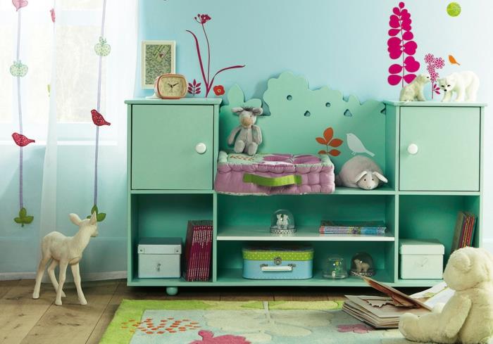ιδέες παιδικού δωματίου πράσινα έπιπλα χρωματιστό χαλί όμορφο ντεκό