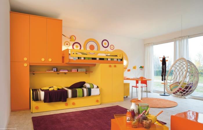 ιδέες παιδικού δωματίου όμορφο χαλί έντονα χρώματα δροσερές πολυθρόνες