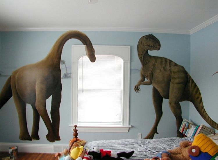 παιδικό δωμάτιο αγόρι τοίχο βαφή μπλε τοίχο τατουάζ δεινόσαυρος