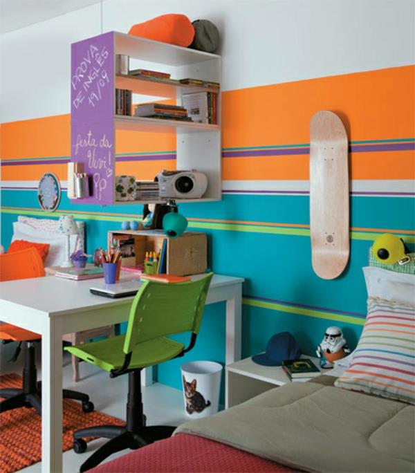 παιδικό δωμάτιο εντελώς φαρδιές ρίγες σε μπλε και πορτοκαλί
