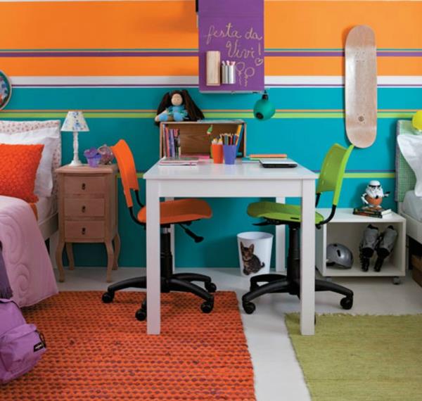 παιδικό δωμάτιο πλήρης δρομέας σε πορτοκαλί και πράσινο χρώμα