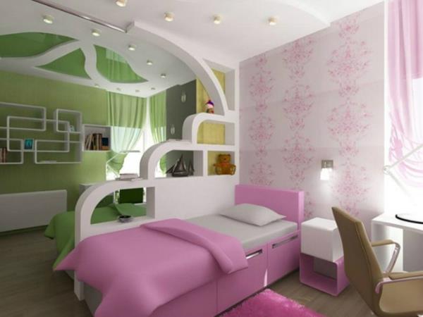 παιδικό δωμάτιο εντελώς μέντα πράσινο και απαλό ροζ