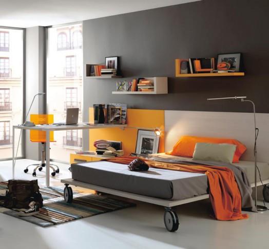 έπιπλα παιδικού δωματίου kibuc ράφι χρώμα τόνους πορτοκαλί κρεβάτι