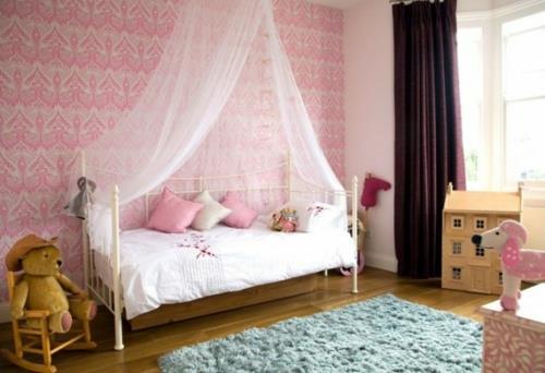 φυτώριο ροζ τοίχους θόλο κρεβάτι κορίτσια παιχνίδια μαλακό χαλί