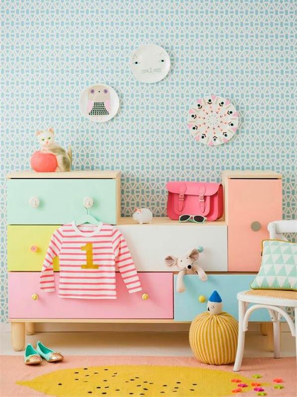 ταπετσαρία παιδικού δωματίου χρωματιστή διακόσμηση τοίχου