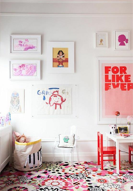 παιδικό δωμάτιο χαλί χρωματιστά floral στοιχεία σχεδιασμό δωμάτιο κοριτσιών