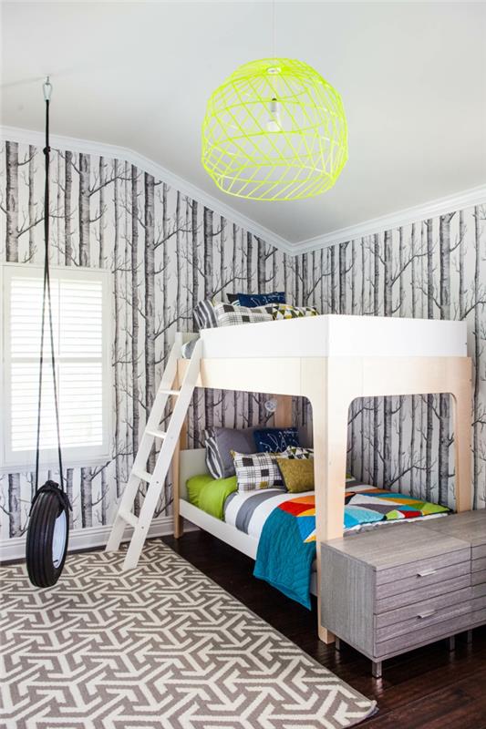 παιδικό δωμάτιο χαλί σοφίτα κρεβάτι μοκέτα ταπετσαρία μοτίβο ταπετσαρία