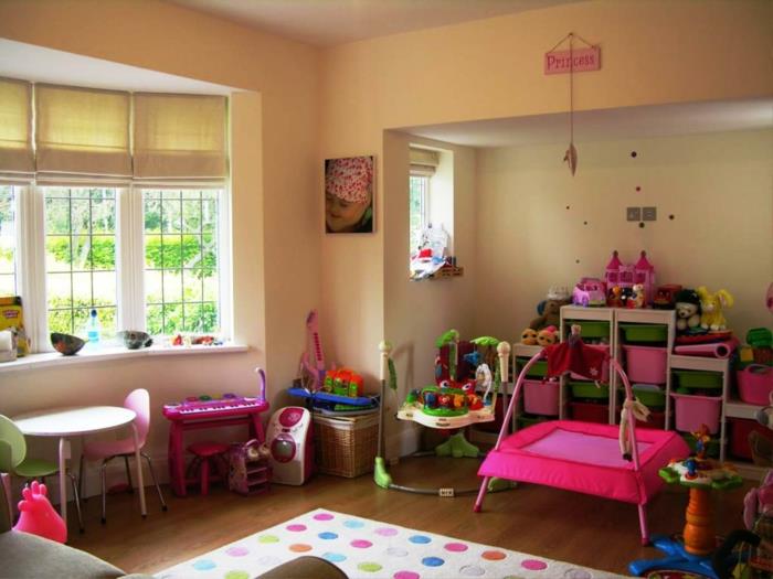 παιδικό δωμάτιο χαλί λευκό πολύχρωμες κουκκίδες φωτεινό χρώμα τοίχου