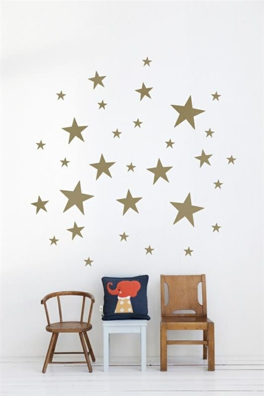 παιδικό δωμάτιο τοίχου σχεδιασμός χρυσά αστέρια λευκός τοίχος