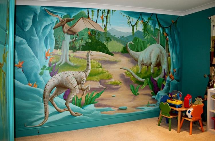 παιδική αίθουσα τοίχου χαλκομανία ζώα δεινόσαυρος αίθουσα σχεδίασης ιδέες διακόσμησης τοίχων