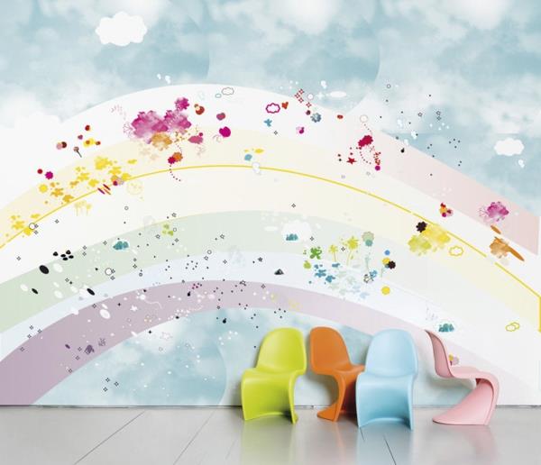παιδικό δωμάτιο διακοσμούν τοίχους υπέροχες τοιχογραφίες χρωματιστές πολυθρόνες