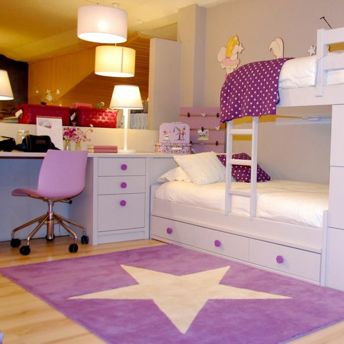 σχεδιασμός παιδικού δωματίου μοβ χαλί παιδικό κρεβάτι σοφίτας μοβ τόνους