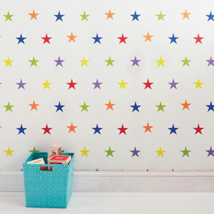 παιδική ταπετσαρία έγχρωμες αστερίες ιδέες διακόσμησης τοίχων