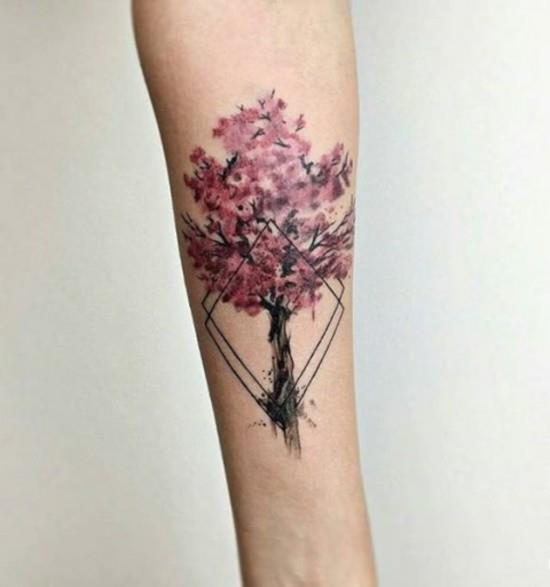 γεωμετρικά δέντρα τατουάζ άνθη κερασιάς