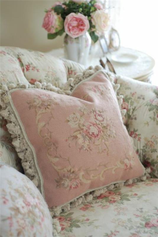 μαξιλάρι χώρα στυλ ροζ λευκό floral μοτίβα ρομαντικά