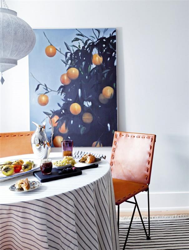 κλασική τραπεζαρία που έχει στήσει στρογγυλό τραπέζι ιδέες διακόσμησης τοίχων πίνακες ζωγραφικής