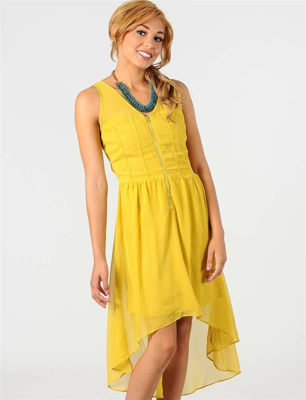 φόρεμα κίτρινο σιφόν μεσαίου μήκους γυναικεία μόδα