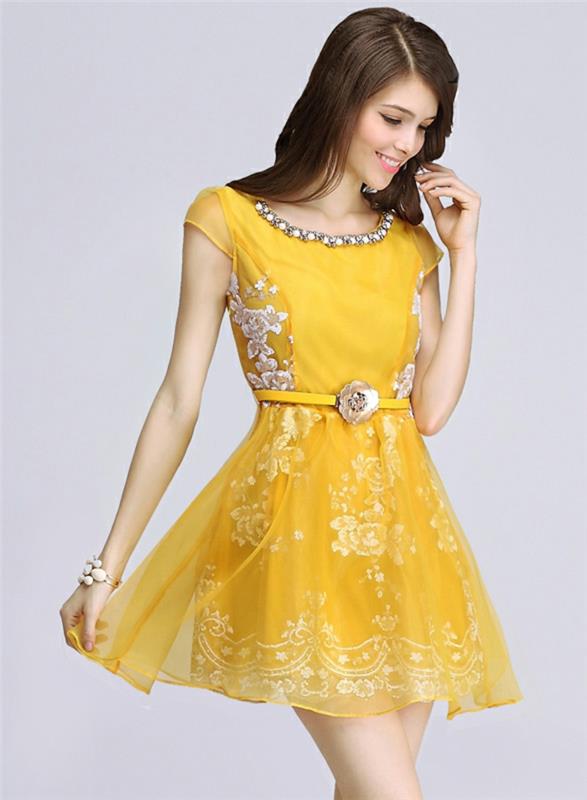 φόρεμα κίτρινο κοντό μοντέλο αέρινο νεανικό