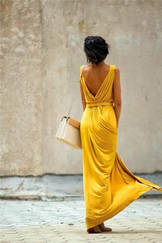φόρεμα κίτρινα μακριά κομψά φορέματα τάσεις γυναικεία μόδα