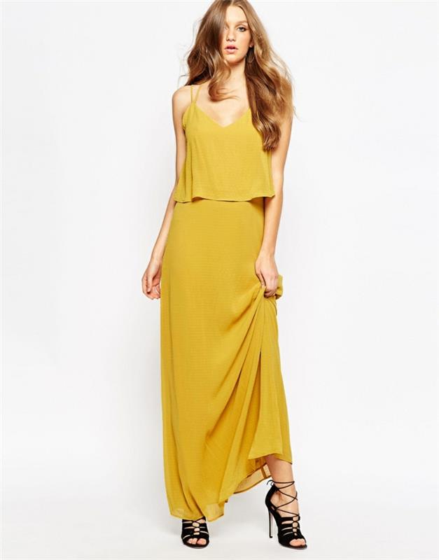 φόρεμα κίτρινο μακρύ μοντέλο γυναίκες μόδας τρόπος ζωής