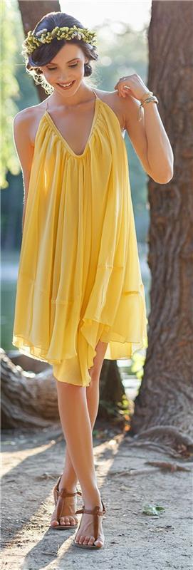φόρεμα κίτρινη αέρινη γυναικεία γυναικεία μόδα