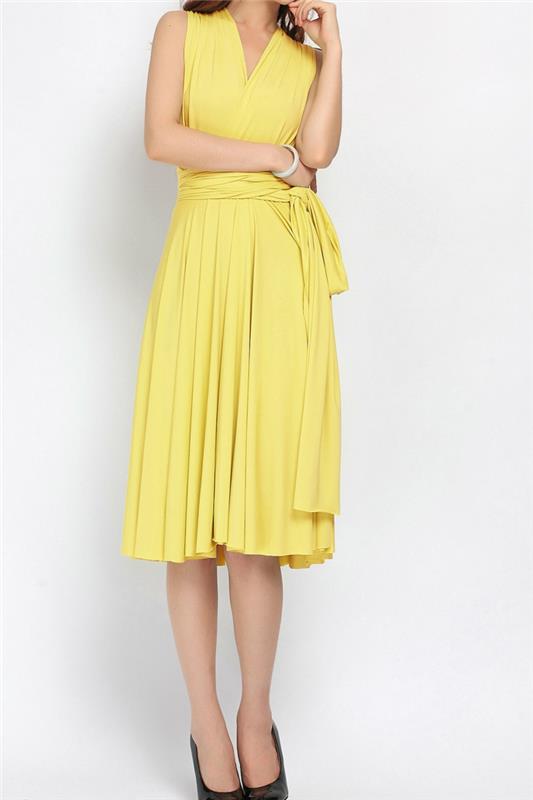 φόρεμα κίτρινο μεσαίου μήκους γυναίκες τάσεις τρόπου ζωής