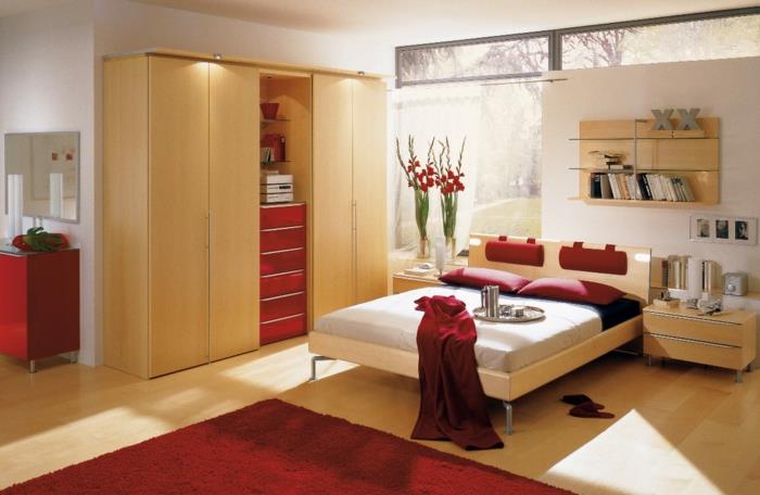 ντουλάπα φωτισμός σπίτι ιδέες υπνοδωμάτιο κόκκινο τόνους κόκκινο χαλί