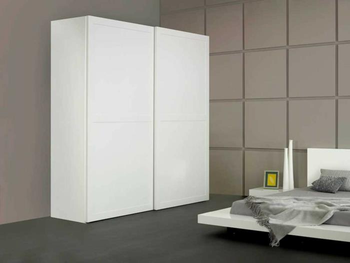 ντουλάπα λευκό κομψό υπνοδωμάτιο με μινιμαλιστικό κρεβάτι