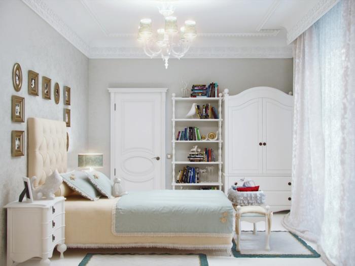 ντουλάπα λευκό παιδικό δωμάτιο με επίπλωση λευκών αέρινων κουρτινών κομψό σχέδιο τοίχου