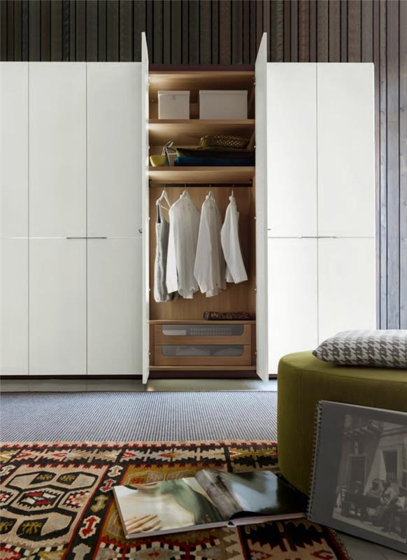 ντουλάπα λευκό μοντέρνο κομψό χρωματιστό χαλί δρομέας σχεδιασμού υπνοδωμάτιο
