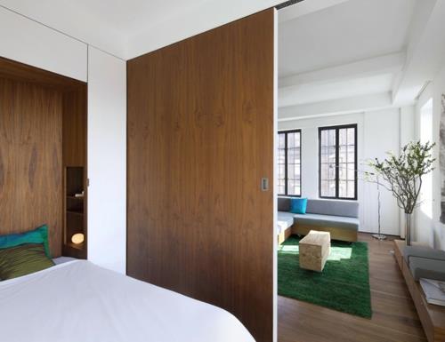 Μικρό Διαμέρισμα Σχεδιάζει χωρίσματα τοίχου ξύλινο σαλόνι υπνοδωμάτιο