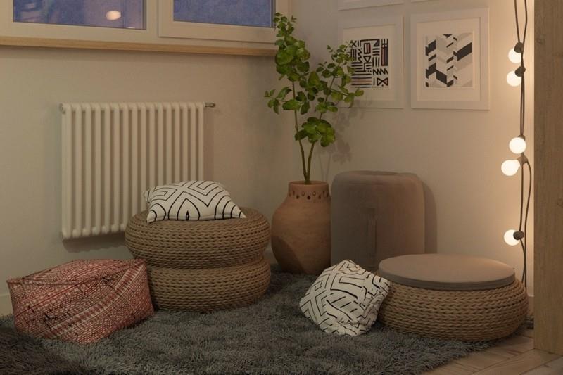 Επιπλώστε ένα μικρό διαμέρισμα Ιδέες για να δημιουργήσετε ένα μαξιλάρι καθίσματος σε χώρο χαλάρωσης