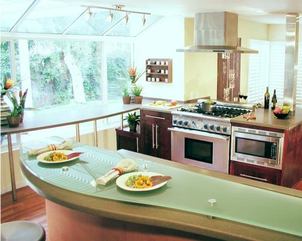 μικρές λεπτομέρειες feng shui κουζίνας ανοιχτό πράσινο μοντέρνα φωτεινά φυτά