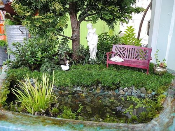 δημιουργήστε μικρούς κήπους μίνι έργο άγαλμα πάγκου λιμνών