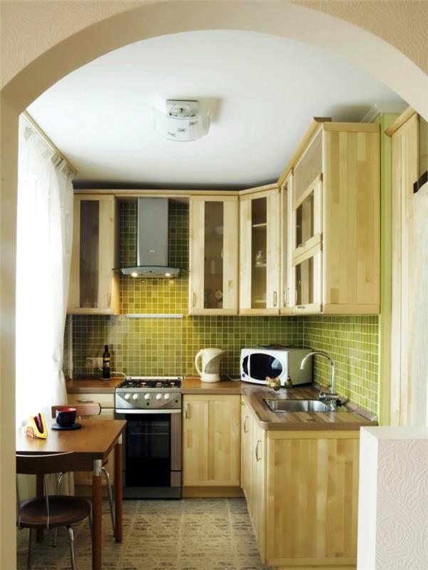 στήσιμο μικρών κουζινών πράσινα πλακάκια τοίχου μικρή τραπεζαρία